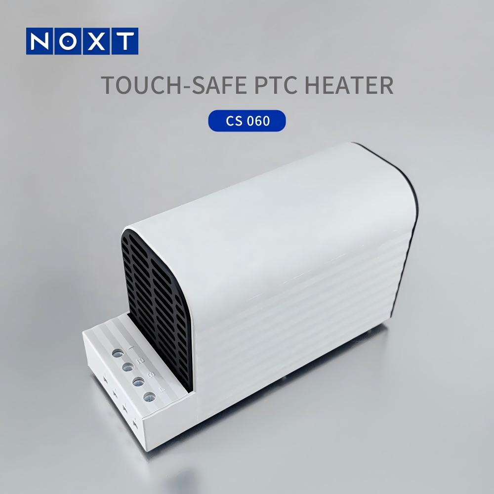 A DIN-rail heater mounted low in the enclosure so convection distributes the heat.