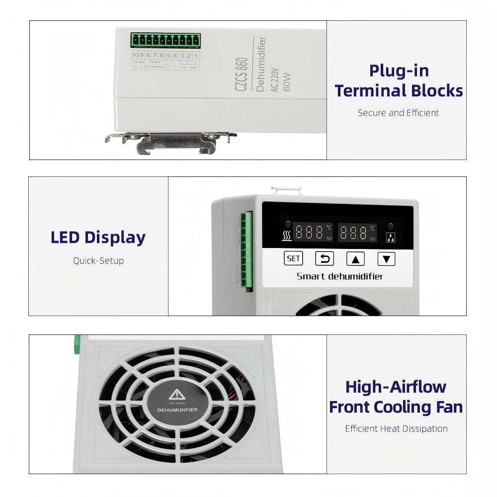A humidity set point on the unit means it cycles on and off instead of running around the clock.