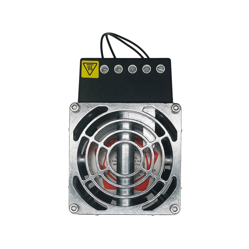 Metal fan with control panel above